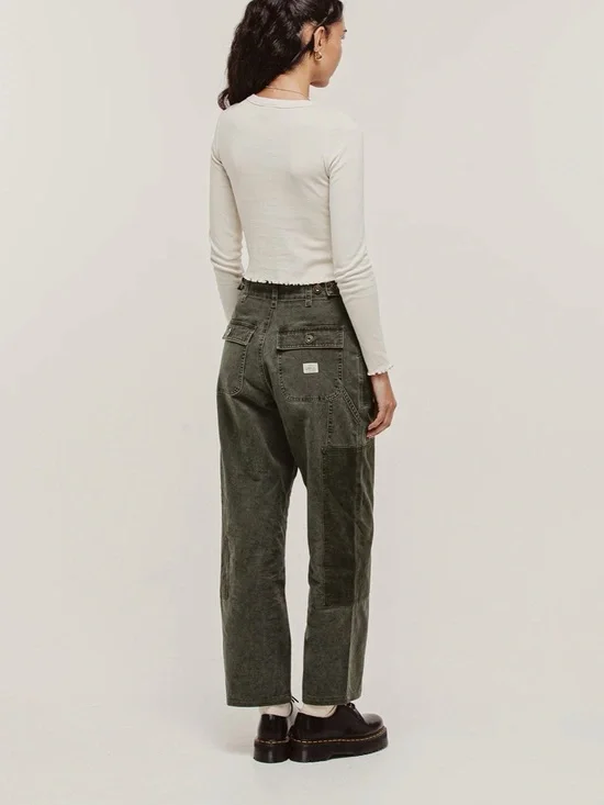 High-Rise Wide-Leg Patchwork Jeans in Olive Green - Picture 3 of 5